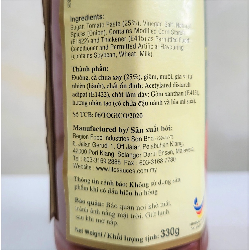 [Chai TT 330g] TƯƠNG CÀ CHUA [Malaysia] LIFE Tomato Ketchup (halal) (tgc-hk)