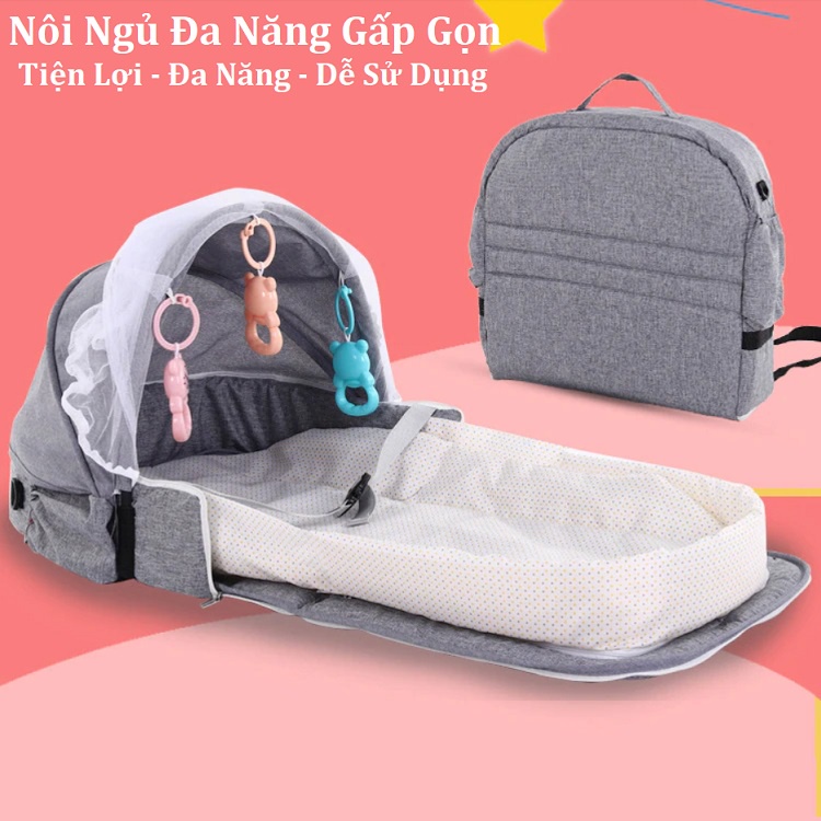 Nôi Ngủ Đa Năng Gấp Gọn, Tặng 3 Chú Mèo Dễ Thương - Giường Ngủ Di Động Cho Trẻ Sơ Sinh - Mang Theo Du Lich - BH 6 Tháng