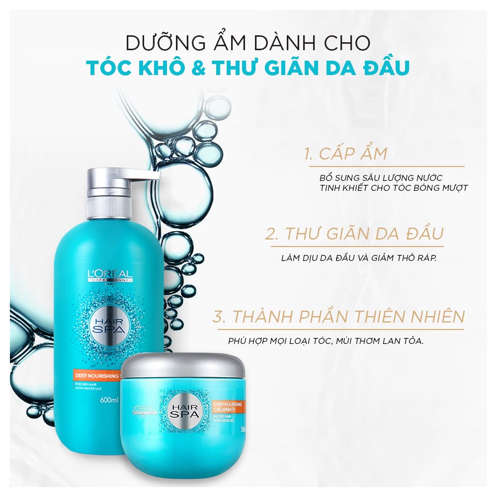 Dầu gội hấp loreal suôn mượt cấp ẩm cho tóc Hair spa 600ml-500ml