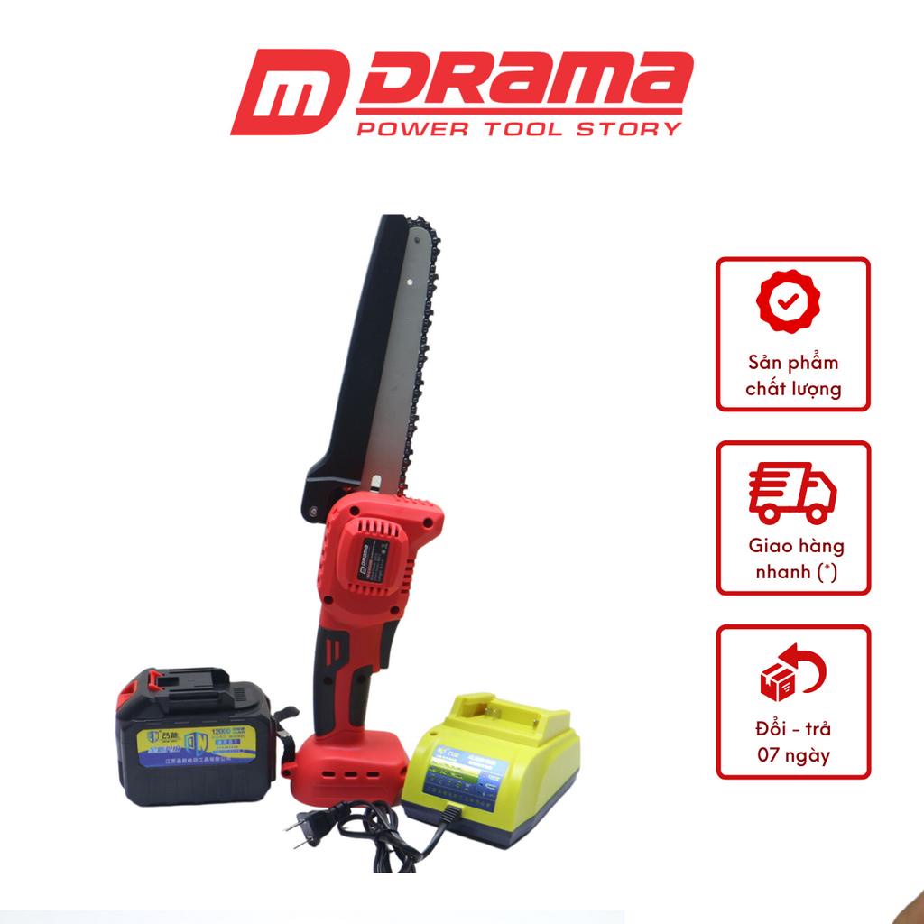 Thân Máy cưa xích dùng pin cầm tay mini 8 inh DRAMA + PIN 15 CELL PINNENG + Sạc Cốc pinneng không chổi than