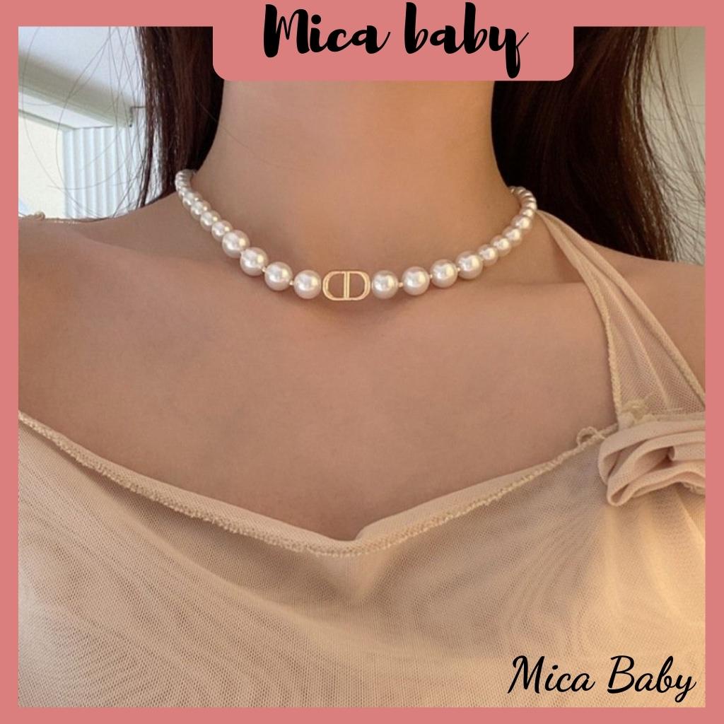 Vòng cổ ngọc trai nhân tạo chocker  chữ CD cao cấp cho nữ Mica baby KT16