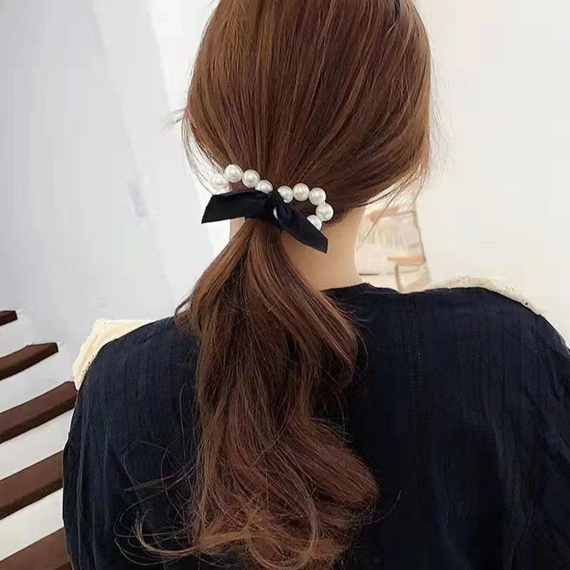 Dây Cột Tóc Cao Su Co Giãn Đính Ngọc Trai Nhân Tạo Thời Trang Thanh Lịch Cho Nữ