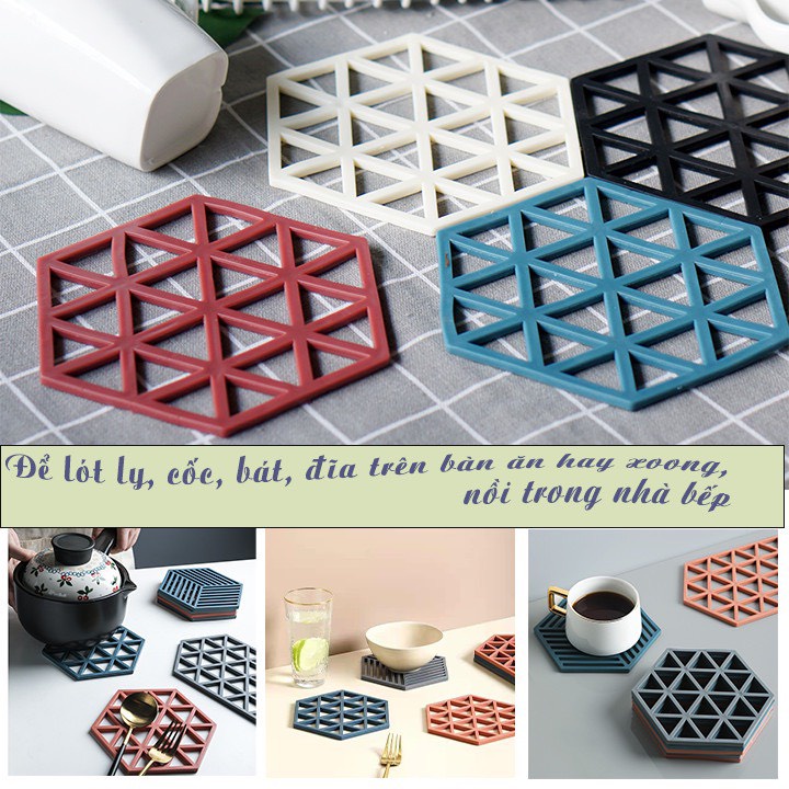 Miếng Lót Cốc,Lót Nồi, Đế Lót Nồi Bát Đĩa Cách Nhiệt Chất Liệu Silicol Họa Tiết Hình Học Chống Trơn Trượt_CC