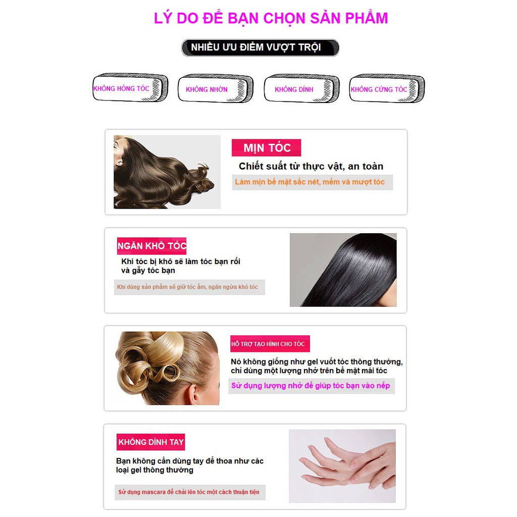 Chuốt tóc con cao cấp - Gel vuốt tóc nữ - dùng bao phê an toàn cho sức khỏe/ dùng được cho cả học sinh cấp 1 - KinaKino