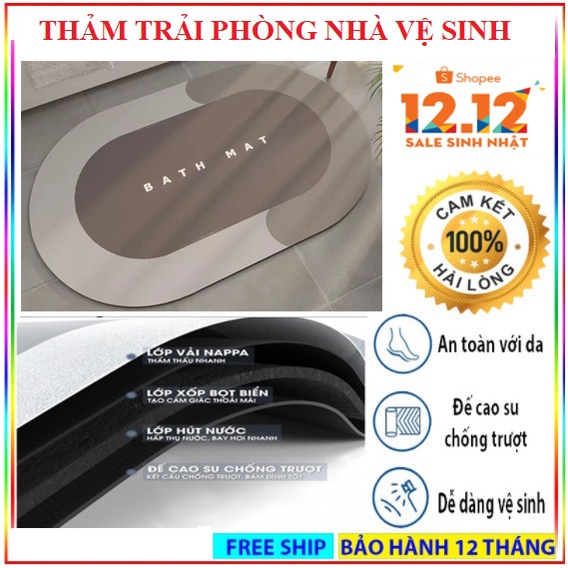 Tấm thảm trải phòng cửa vệ sinh, nhà bếp, nhà tắm iker chùi chân chống thấm nước (Loại To)