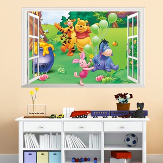 Miếng dán cửa sổ 3D hình hoạt hình Winnie the Pooh và những người bạn, dễ chùi rửa
