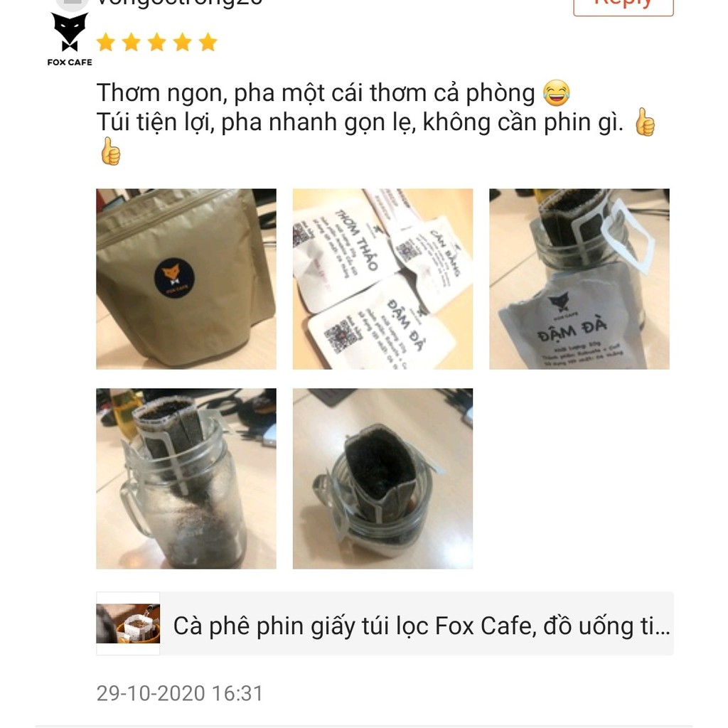 Cafe phin giấy, cà phê túi lọc Fox Cafe, đồ uống tiện dụng khi du lịch hoặc trong văn phòng, drip bag coffee V60 style