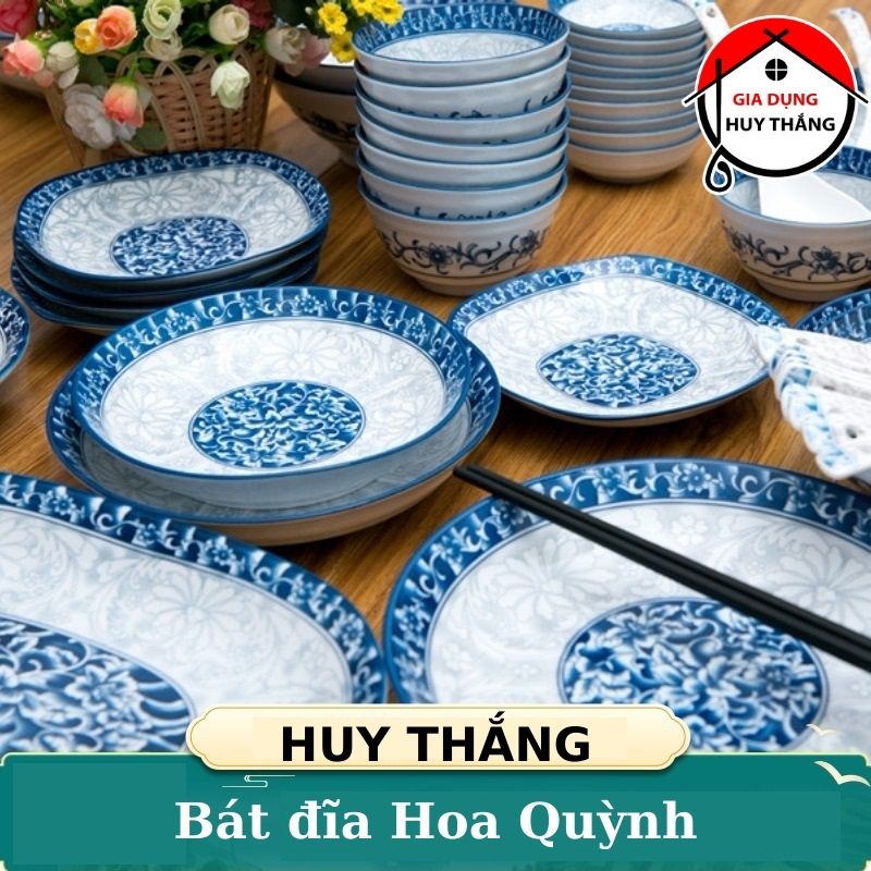 Đĩa Xoài Sứ, Đĩa Vuông &quot;Hoa Quỳnh&quot; Dày Dặn, Chắc Tay, Men Đẹp