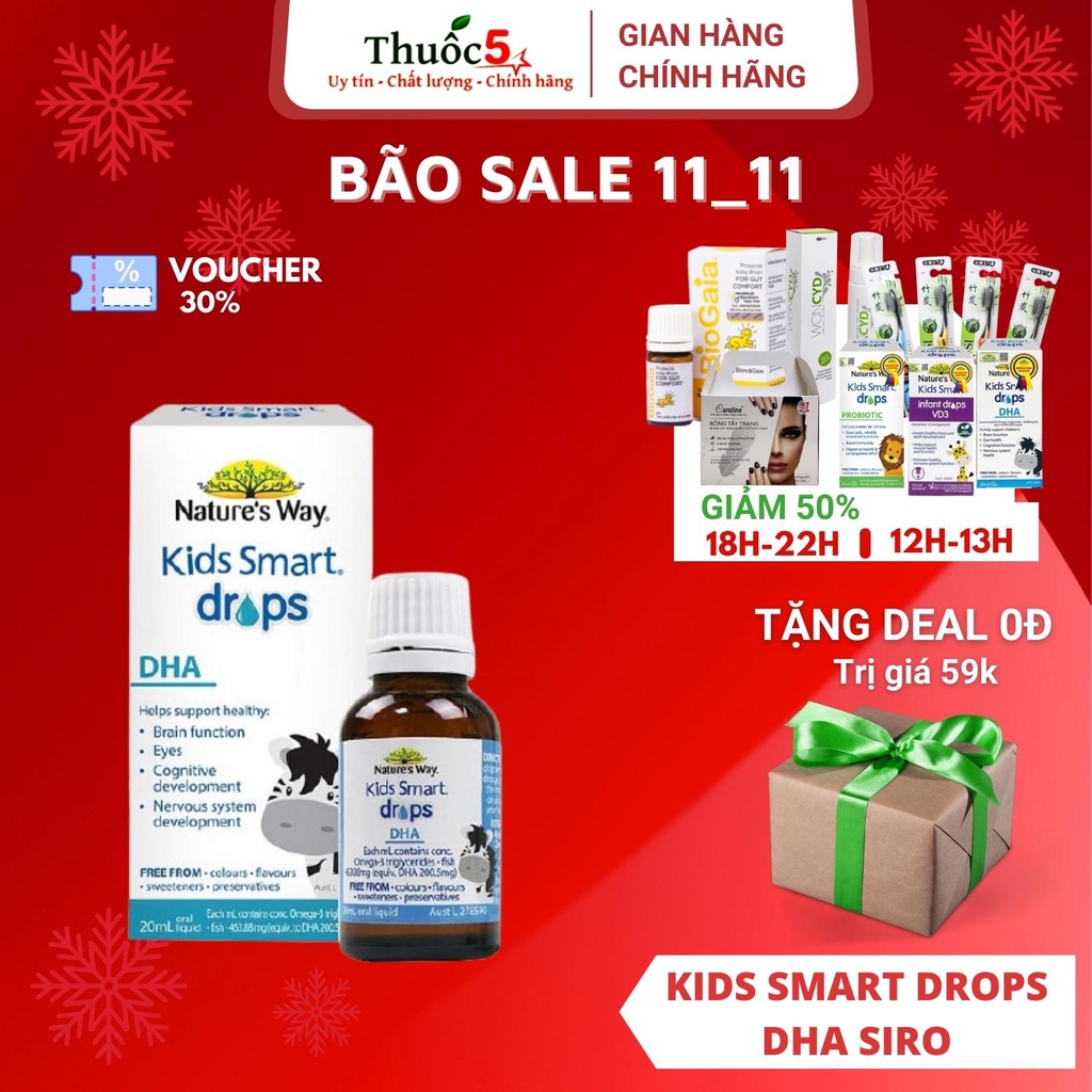 [GIÁ GỐC] Kids Smart Drops DHA Siro bổ sung DHA cho bé chai 20ml