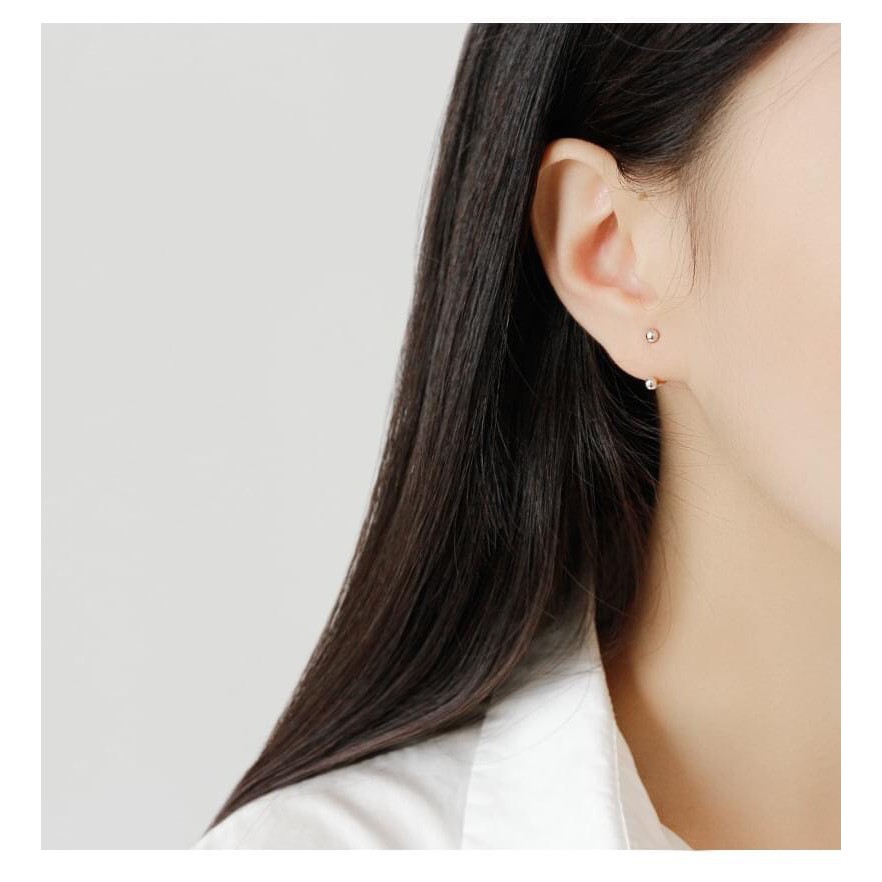 Khuyên tai bạc nữ TLEE cong bi chốt vặn hai đầu cá tính TleeJewelry B0315