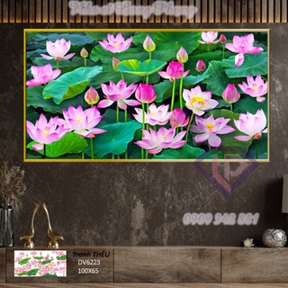 Tranh thêu Chữ thập 5D Phong Cảnh ĐẦM Sen DV6223(1mx65 cm) chưa thêu