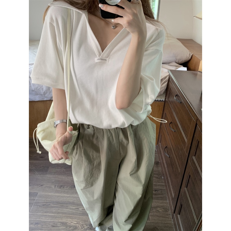 Áo polo Ngắn Tay Màu Trơn Phong Cách Hàn Quốc Cho Nữ