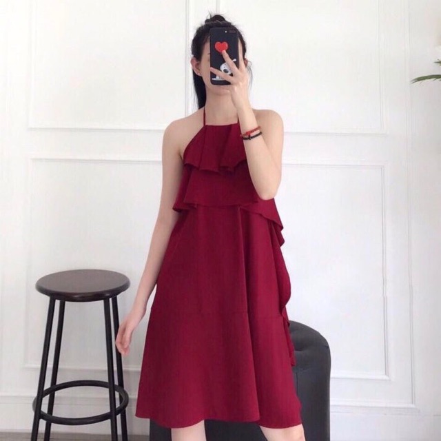 Đầm váy yếm đỏ (kèm hình thật)