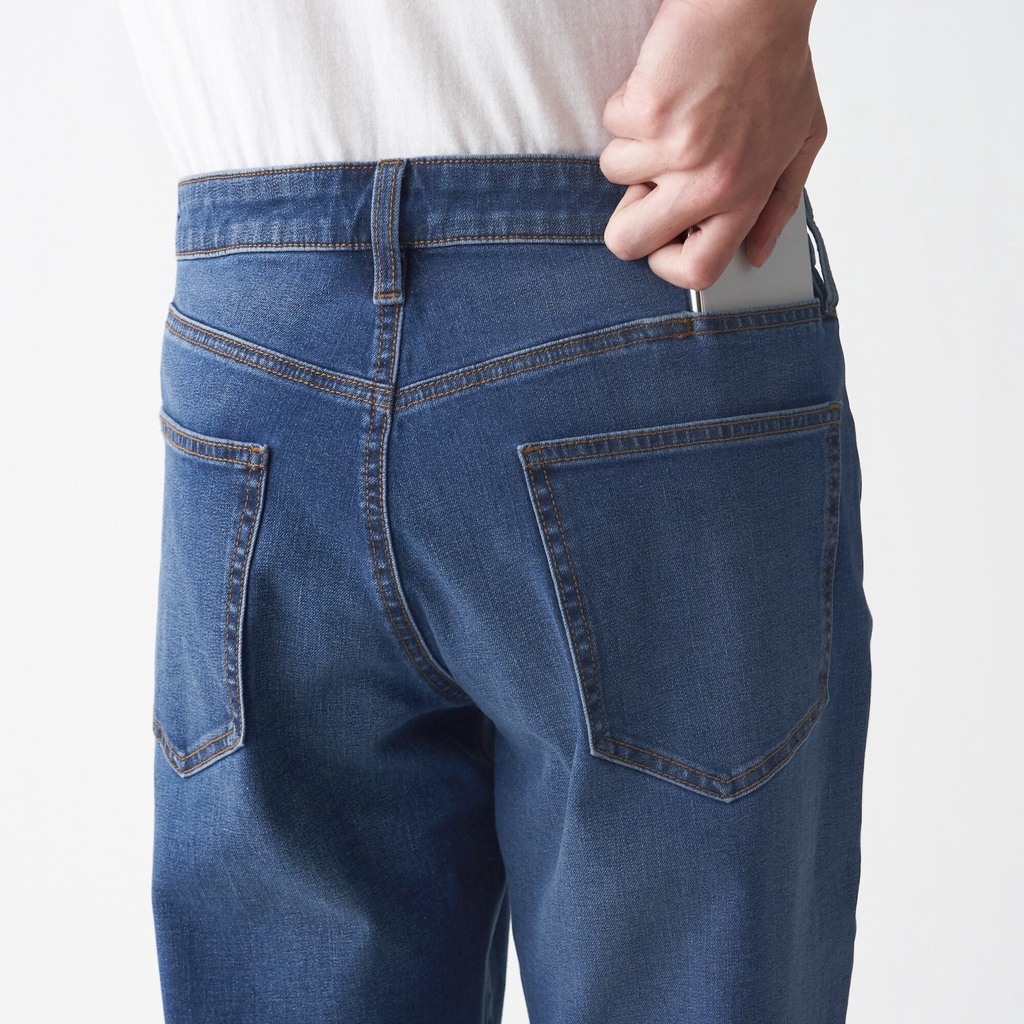 Muji Quần Denim Ống Suông Co Giãn 4 Chiều / Độ Dài Ống 82Cm