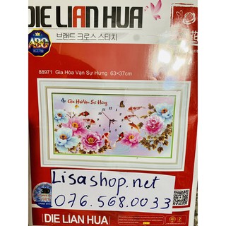 Tranh thêu chữ thập GIA HÒA VẠN SỰ HƯNG 63X37cm chưa thêu 3d dlh 88971