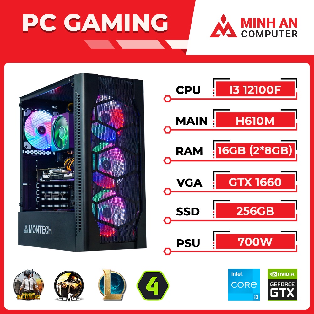 Bộ PC Gaming Intel Core i312100F | GTX 1660 | RAM 16GB