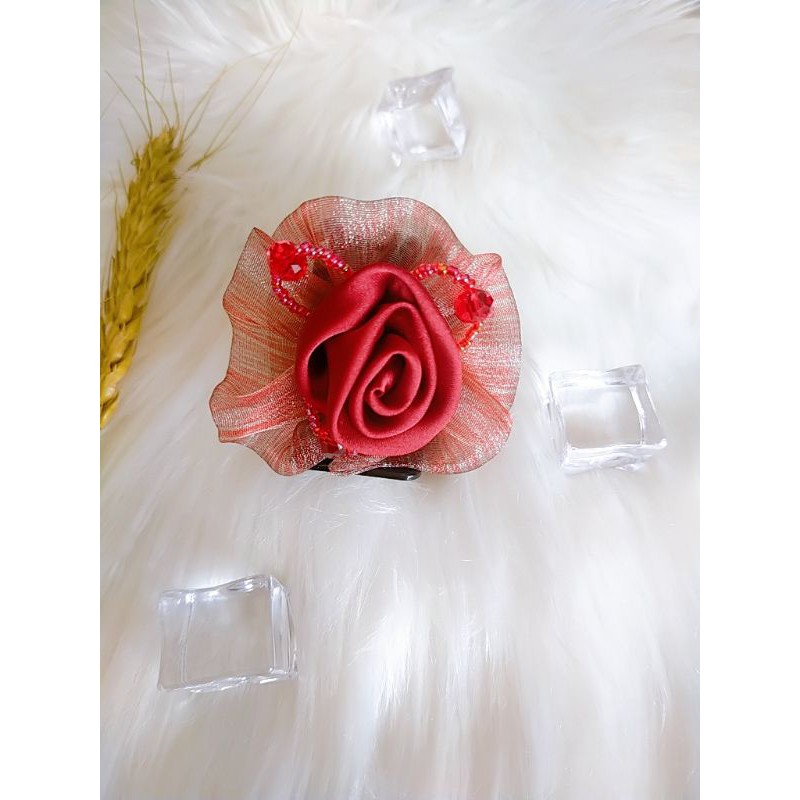 Kẹp càng cua 5 răng đính hoa vải lụa siêu đẹp