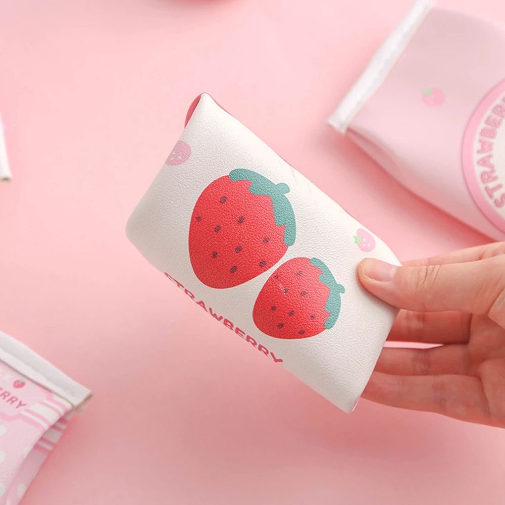 Túi đựng bút bằng da PU hình hộp sữa dâu chống nước sáng tạo