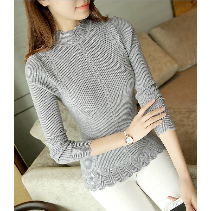 Áo len nữ cổ cách điệu lượn sóng Al63