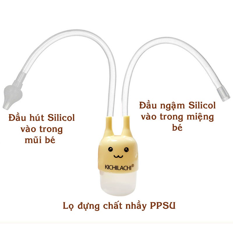 Dụng cụ hút mũi dây an toàn cho bé Kichi Kichilachi - Kèm dụng cụ gắm rỉ mũi và cọ vệ sinh ống dây hút
