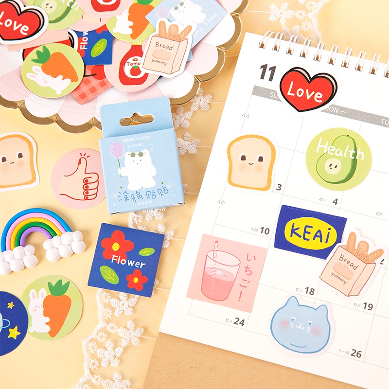Hộp 45 sticker hình dán trang trí cute chủ đề Gấu trắng