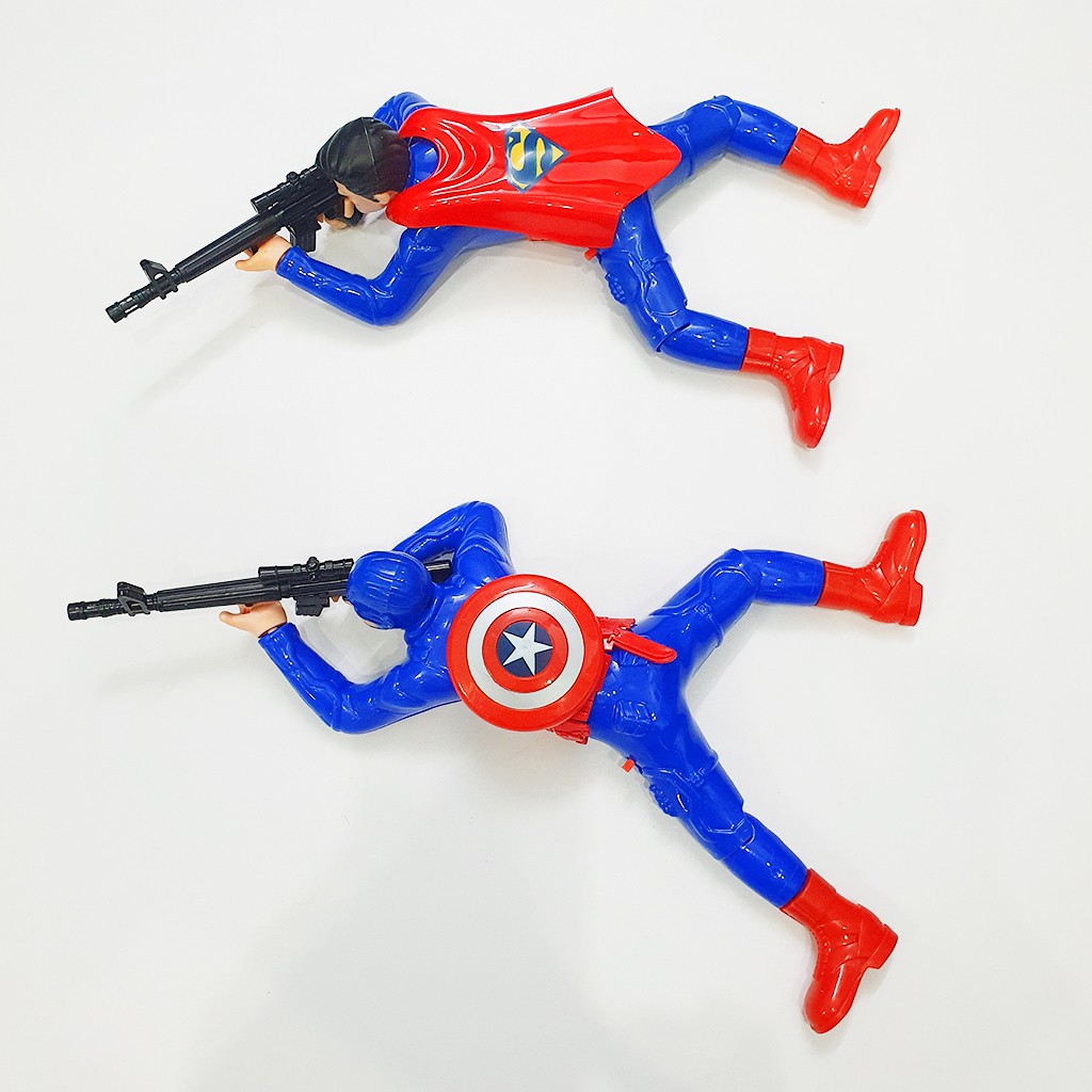 Đồ chơi người nhện đội trưởng Mỹ Siêu nhân bò bắn súng.
