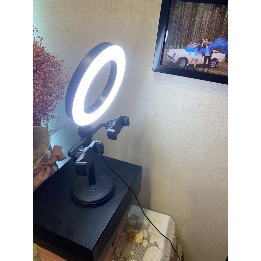 Đèn livestream mini để bàn 2 kẹp điện thoại có 3 màu điều chỉnh nguồn sáng hỗ trợ bán hàng quay tiktok chụp ảnh - Rabbi