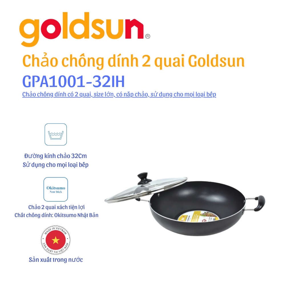 Chảo chống dính Goldsun GPA1001 - 32IH 32cm Hàng chính hãng