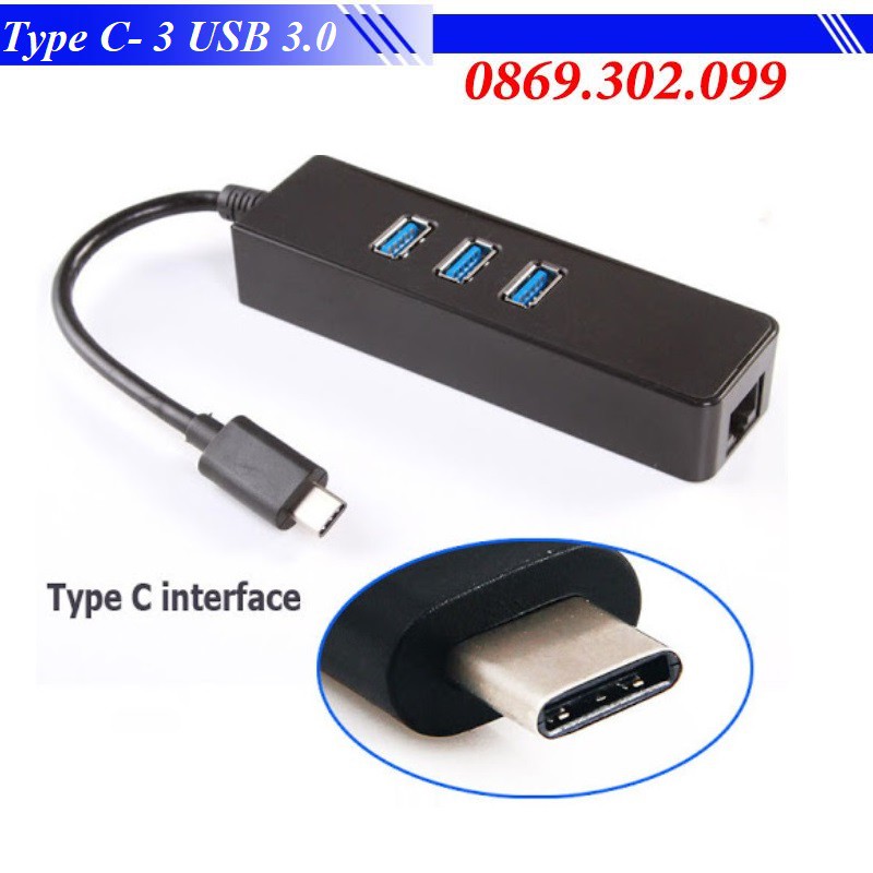 Cáp chuyển đổi USB Type C sang LAN kèm USB hub