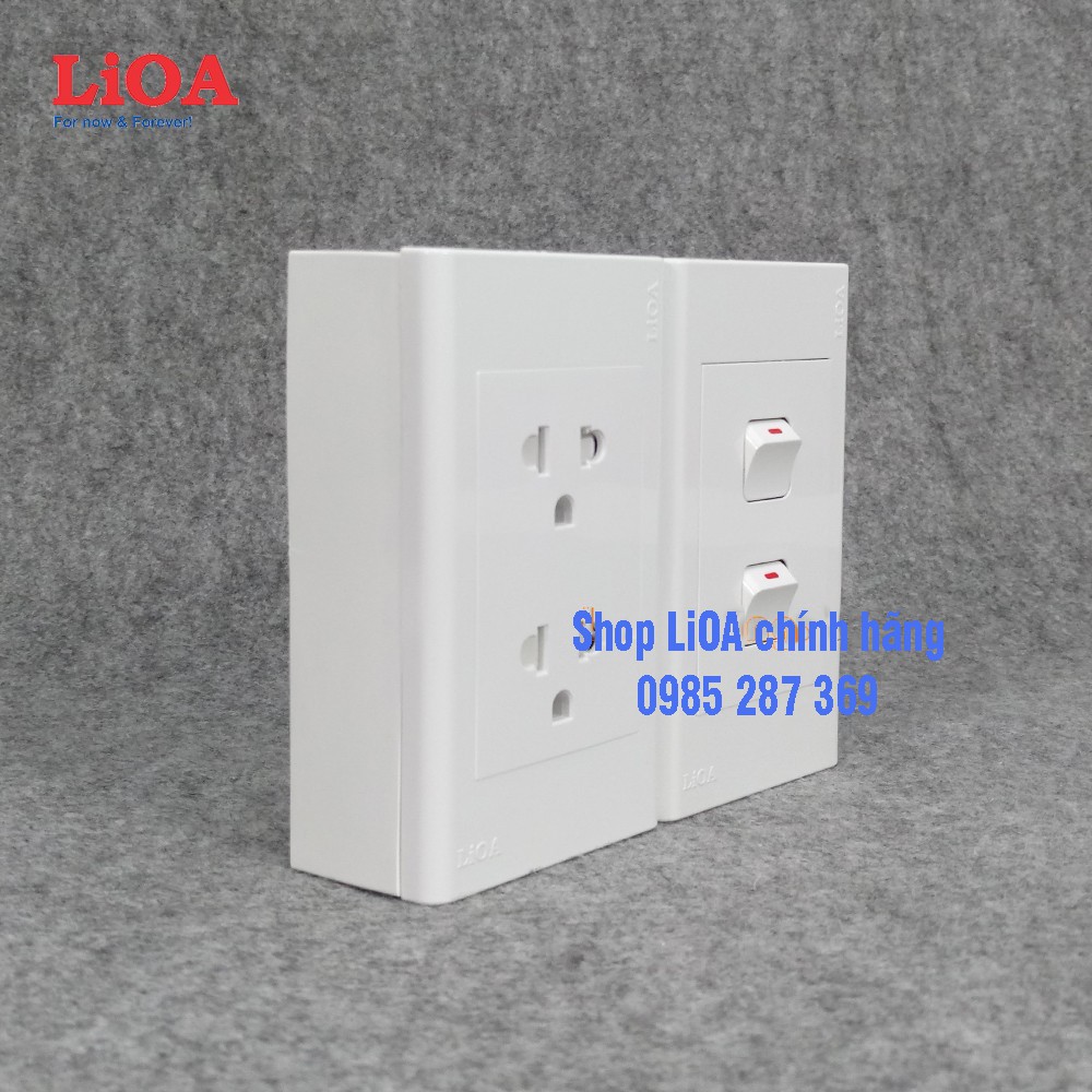 Combo ổ cắm điện đôi 3 chấu LiOA 16A 3520W + 2 công tắc điện - Lắp nổi