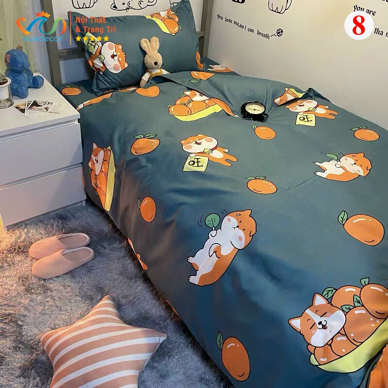 Chăn Ga Gối Cotton Poly Họa Tiết Động Vật Trang Trí, Decor Phòng Ngủ Phong Cách Hàn Quốc - Hàng Nhập Khẩu ( không ruột )