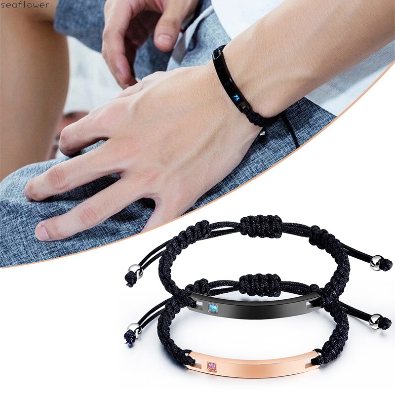 Vòng Tay Dây Bện Màu Vàng Hồng / Đen Thời Trang Cho Cặp Đôi