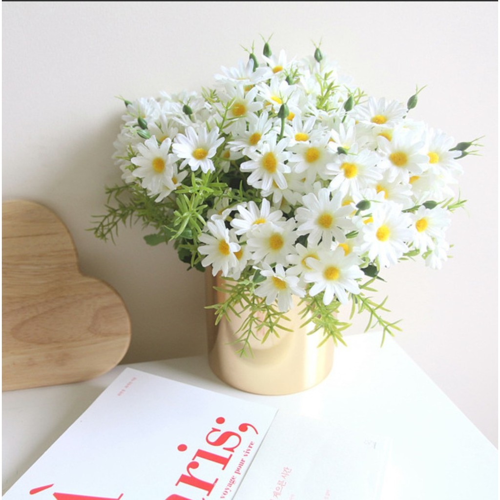 Hoa giả | Cành hoa cúc hoa mi 24 bông siêu đẹp trang trí nhà cửa (đủ màu)