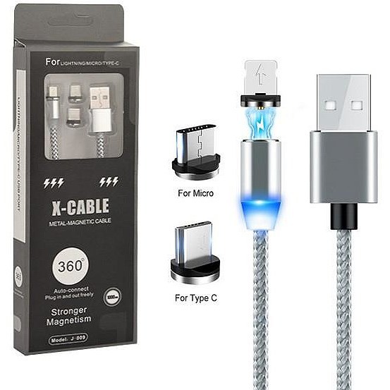 Cáp sạc nam châm 3 đầu Android-Iphone và Type C xoay 360 độ dây dù [BẢO HÀNH ]