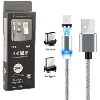 Cáp sạc nam châm 3 đầu Android-Iphone và Type C xoay 360 độ dây dù