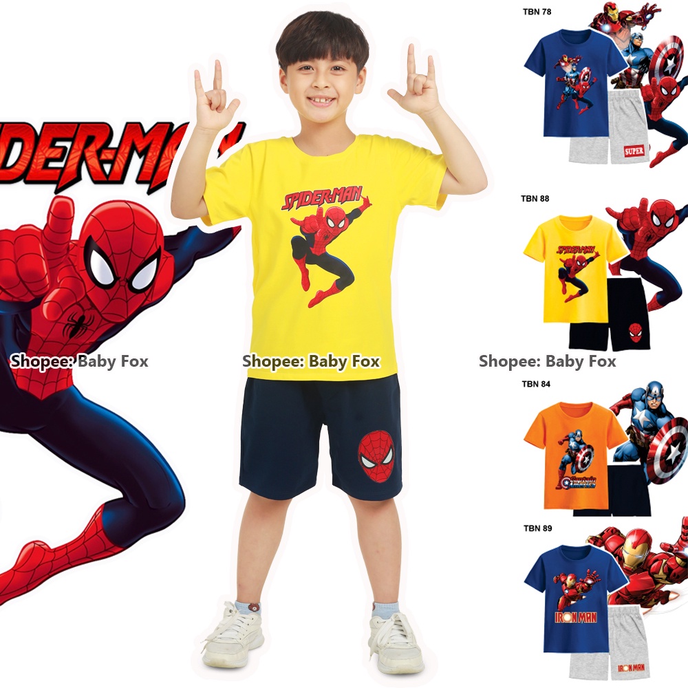 Bộ thun bé trai 100% cotton cao cấp, thương hiệu BABY FOX, hình người nhện, người sắt i