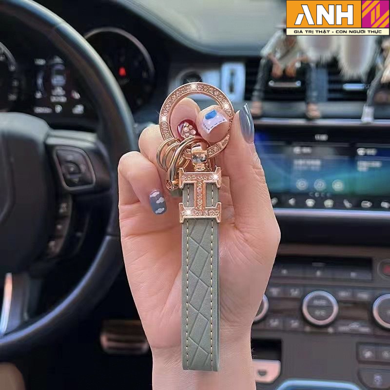 Móc chìa khóa Da phối đá Hermes Loại Cao Cấp