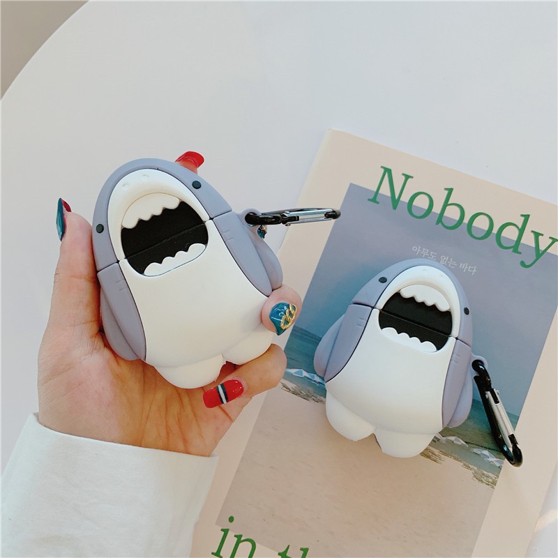 AirPods 1/2/pro Case 3D White Shark Cartoon Soft Silicone Wireless Earphone Cases For Apple Airpods pro Case Cute Cover