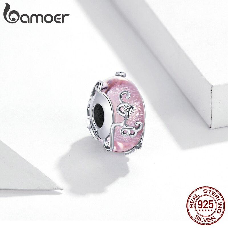 Hạt Xỏ Bamoer Bsc409 Bạc Thật 925 Thủy Tinh Hồng Sáng Bóng Chất Lượng Cao Làm Vòng Tay Trang Sức Thủ Công Cho Nữ