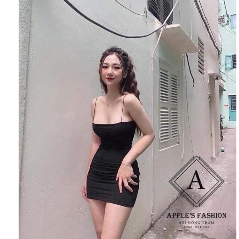 Váy 2 Dây Mảnh Đen Trơn  Nữ [FREESHIP]  Đầm 2s dáng ngắn sexy năng động,