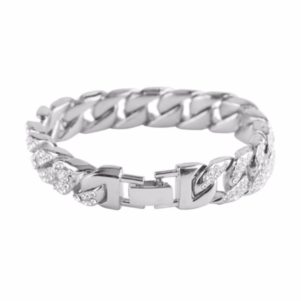 Vòng Tay Chuỗi Hạt Mạ Bạc 18K Phong Cách Hip Hop Thời Trang Cho Nam