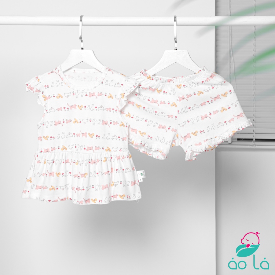 Bộ bé gái mùa hè hai dây cánh tiên vải bozip co giãn hình hoa nhí BOZG22 Áo Lá Homewear