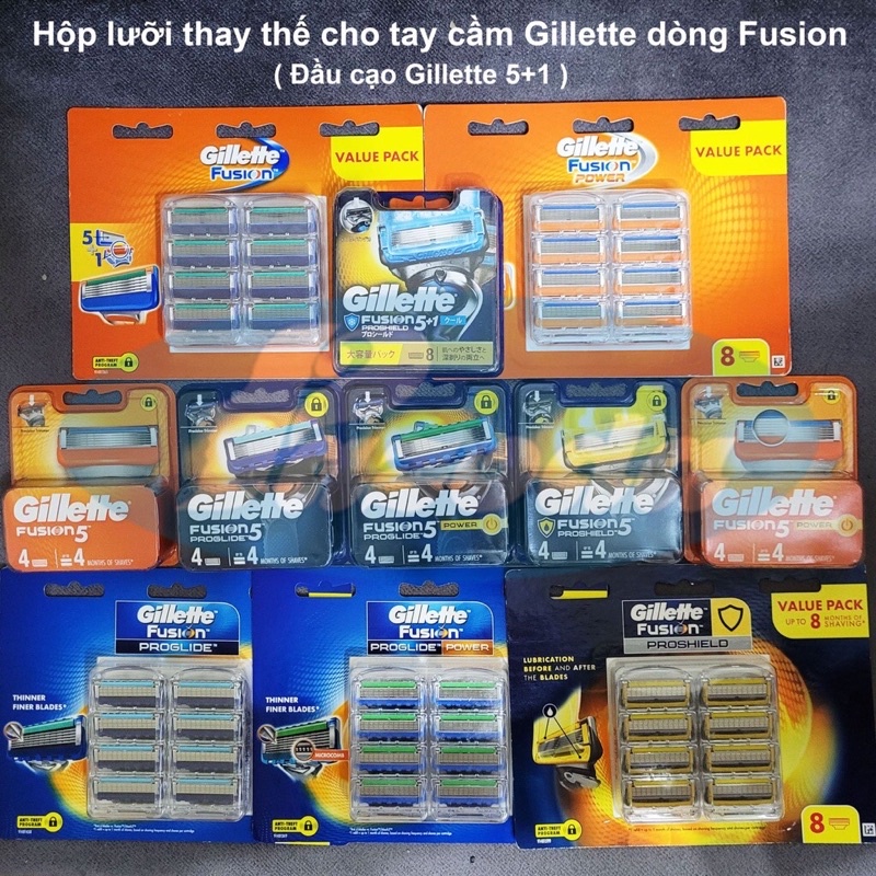 Hộp lưỡi dao cạo râu Gillette 5 lưỡi Fusion/Proglide/Proshield/aqua/sport