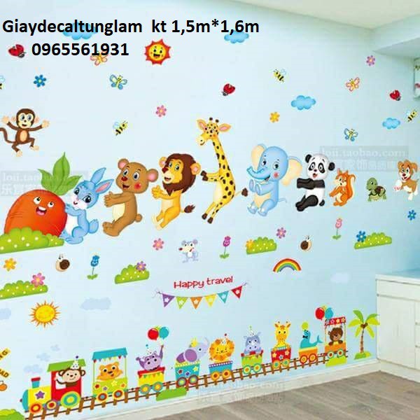 Decal Dán Tường Combo Thỏ Nhổ Cà Rốt Và Đoàn Tàu Happy Travel