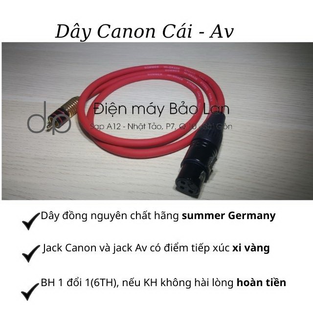 Dây Canon Ra Hoa Sen, Đồng Nguyên Chất, Sommer Germany, Màu Đỏ, Bảo Hành 6 Tháng