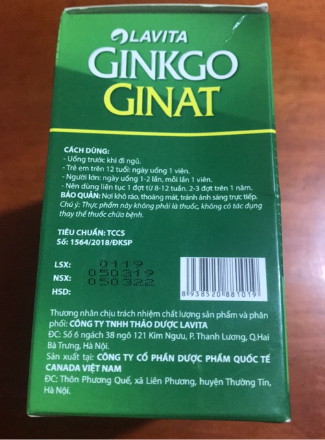 Viên uống bổ não ginko ginat