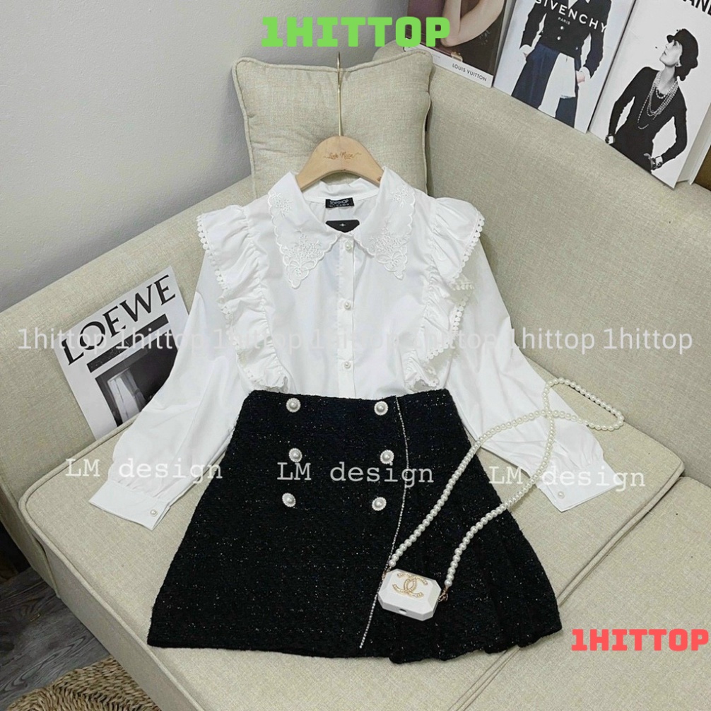 áo sơ mi tay bồng cổ bèo khuy ngọc tiểu thư kaca shop 1hittop