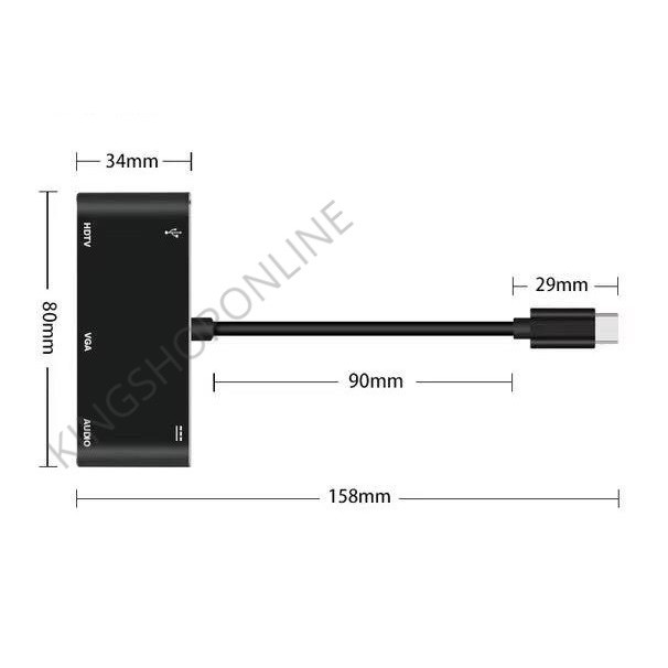 Cáp Chuyển Đổi Usb Type C Sang Hdmi Vga Usb C + Usb 3.0 + Aux Jack 5in1