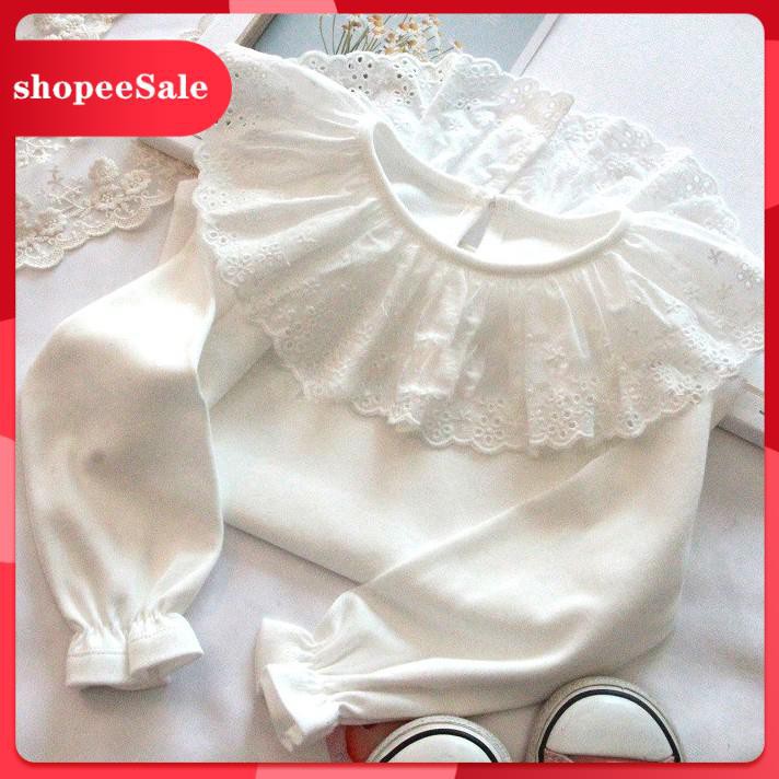 Áo thun dài tay viền ren cho bé gái