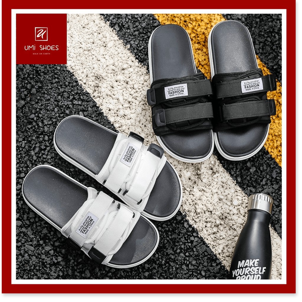 Dép đôi cặp nam nữ unisex Ulzzang đi lê đi chơi 2 quai ngang tiện lợi đế bánh mì bằng đơn giản màu đen/trắng